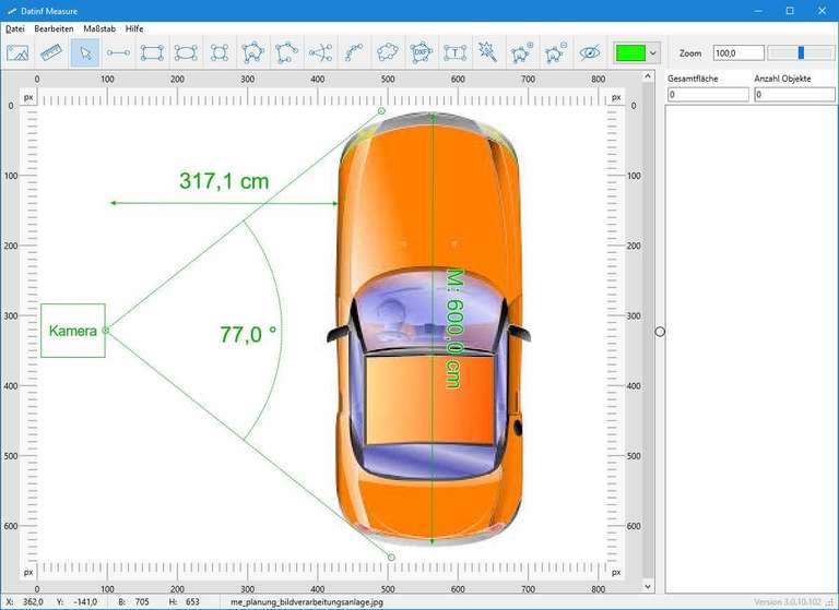 Screenshot Dat-inf Measure mit einer Fahrzeug-Zeichnung