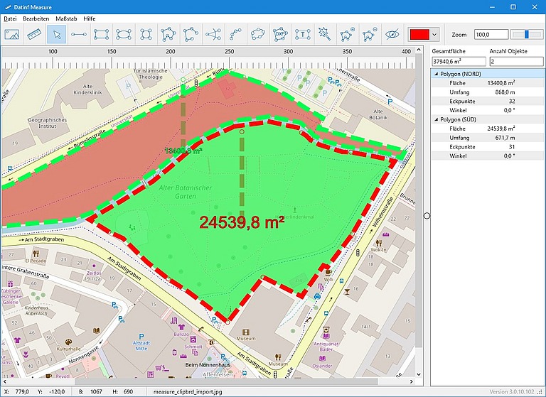 Screenshot Dat-inf Measure mit Kartenausschnitt
